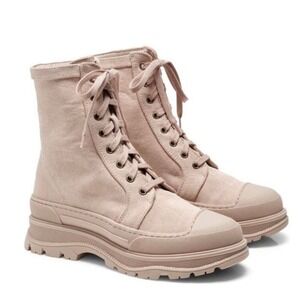 FREE PEOPLE Camp Out‎ Canvas Combat Boot, Natural, Tan/Pink, Size 8, NWT